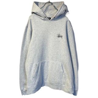 STUSSY ステューシー フーデッドパーカー S ヘザーグレー ビッグロゴ