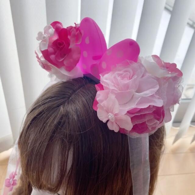 光る 猫耳カチューシャ♡ピンク ダブルリボン小花付き ラスト1点 レディースのヘアアクセサリー(カチューシャ)の商品写真