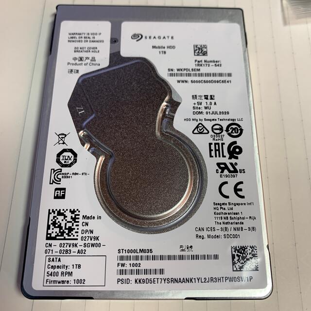 2.5インチ　HDD シリアルATA 1TB 中古品 スマホ/家電/カメラのPC/タブレット(PCパーツ)の商品写真