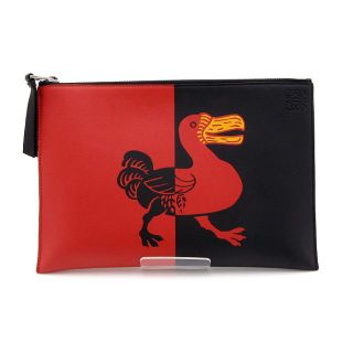 ロエベ(LOEWE)の美品 ロエベ フラット ポーチ ドードー レッド ブラック レザー 小物入れ 革(ポーチ)