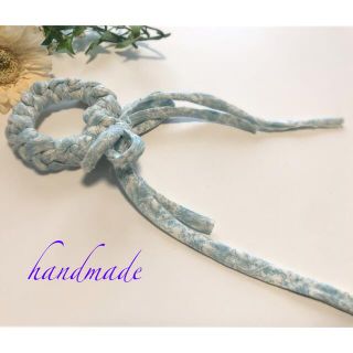 ヘアゴム　シュシュ　ミントブルー　スパゲッティ　handmade(ヘアアクセサリー)