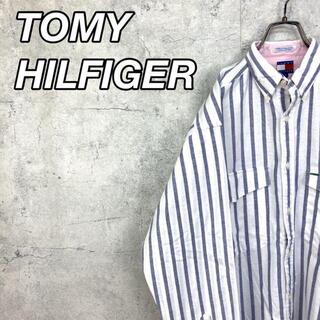 トミーヒルフィガー(TOMMY HILFIGER)の希少 90s トミーヒルフィガー ストライプシャツ 刺繍ロゴ 美品(シャツ)