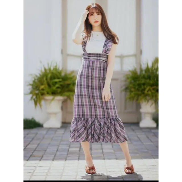 FRAY I.D(フレイアイディー)のRuched Checked Jumper Dress Moss レディースのスカート(ロングスカート)の商品写真