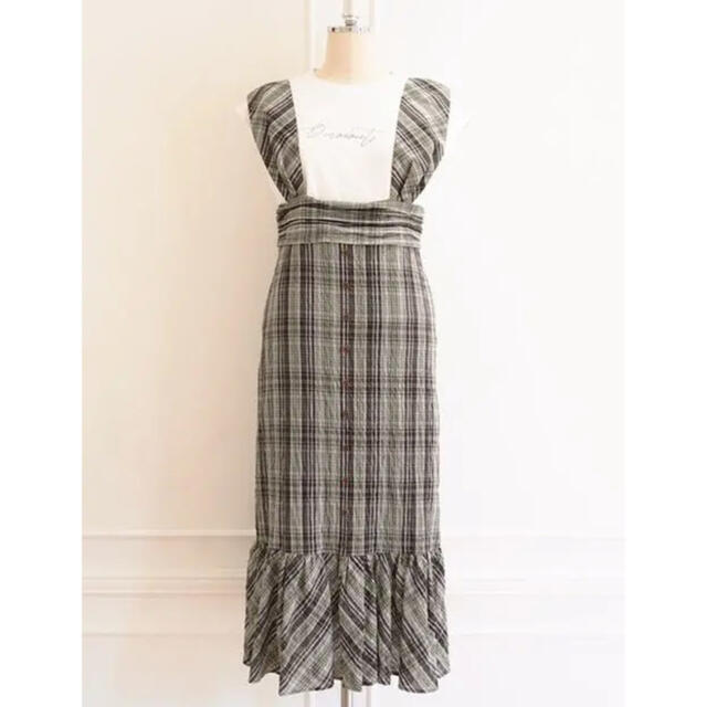 Ruched Checked Jumper Dress Moss 2