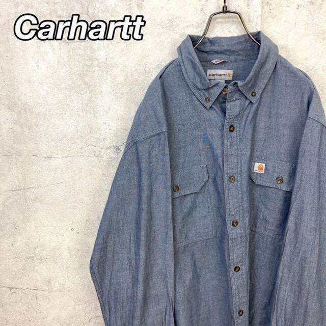 carhartt(カーハート)の希少 90s カーハート シャンブレーシャツ ビッグシルエット タグロゴ 美品 メンズのトップス(シャツ)の商品写真