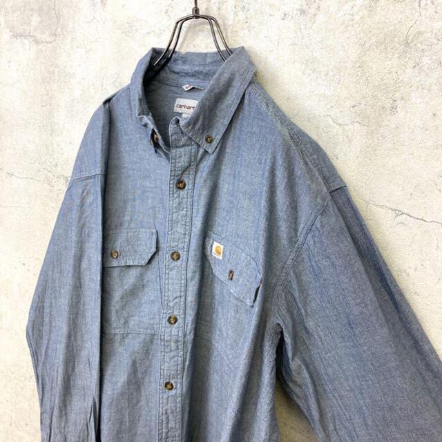 carhartt(カーハート)の希少 90s カーハート シャンブレーシャツ ビッグシルエット タグロゴ 美品 メンズのトップス(シャツ)の商品写真