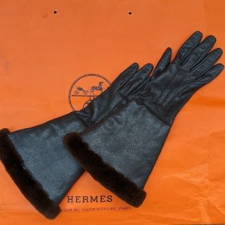 【美品】HERMES エルメス レザーグローブ ラムスキン キュラソー ブルー レディース 手袋 ファー ミンク カシミヤ 7サイズ カデナ 南京錠 シルバー金具