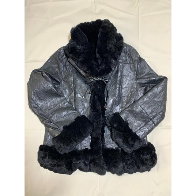 ラビット１枚革ジャケットコート、黒、フリー レディースのジャケット/アウター(毛皮/ファーコート)の商品写真