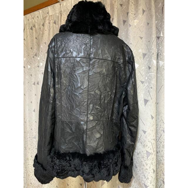 ラビット１枚革ジャケットコート、黒、フリー レディースのジャケット/アウター(毛皮/ファーコート)の商品写真