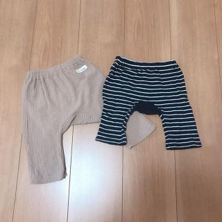 ベビー パンツ 60-70 2点セット ベージュ ボーダー(パンツ)