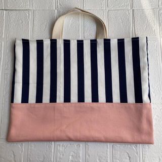 値下げ‼︎  図書バッグ　レッスンバッグ　ストライプ柄　ハンドメイド (バッグ/レッスンバッグ)