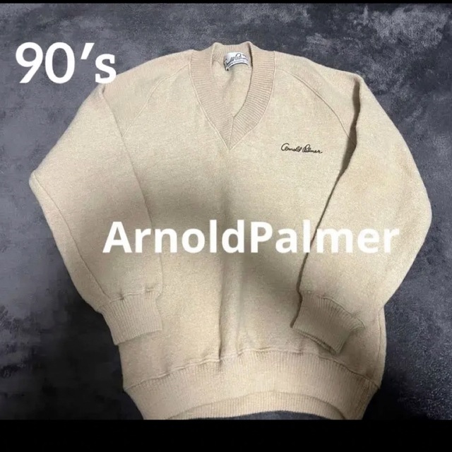 Arnold Palmer(アーノルドパーマー)の【美品】90s 古着 アーノルドパーマー Vネックセーター ベージュ L ニット メンズのトップス(ニット/セーター)の商品写真