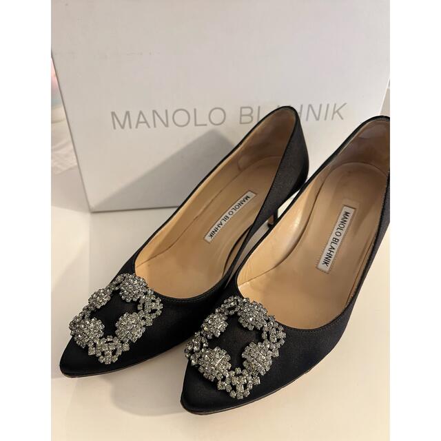 25％OFF】 MANOLO BLAHNIK マノロブラニク シルクサテン ハンギシ ブラック37.5 ハイヒール/パンプス