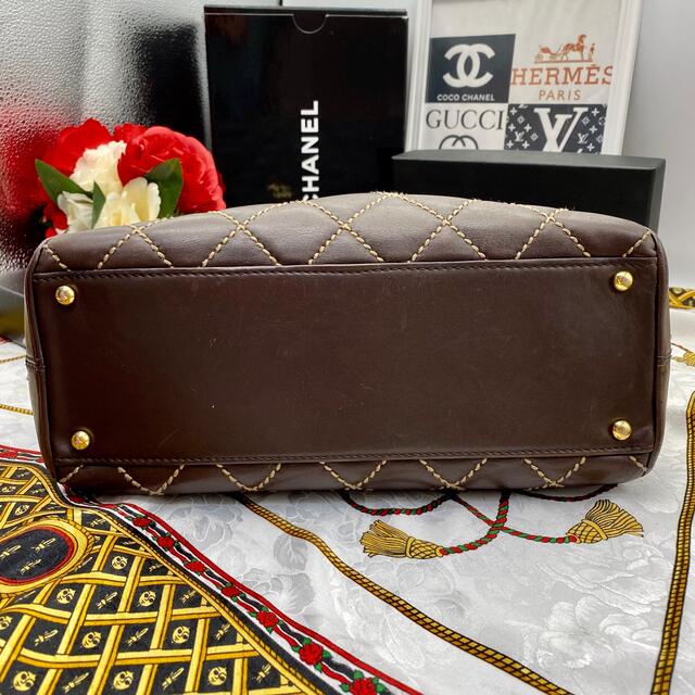 CHANEL シャネル ワイルドステッチ ハンドバッグ ブラウン ゴールド