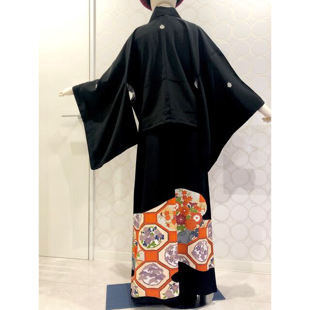 着物リメイク 留袖 オレンジ 鳥 ショート丈羽織 巻きスカート レディースのレディース その他(セット/コーデ)の商品写真
