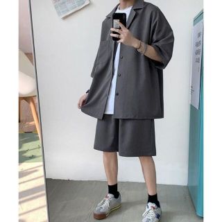 aimoha【セットアップ】ビッグシルエットシャツ＆ショーツ（グレー）XXL新品(Tシャツ/カットソー(半袖/袖なし))