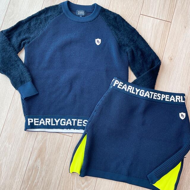 PEARLY GATES(パーリーゲイツ)のパーリーゲイツ　セットアップ　0 ニット　セーター　スカート　ワンピース スポーツ/アウトドアのゴルフ(ウエア)の商品写真