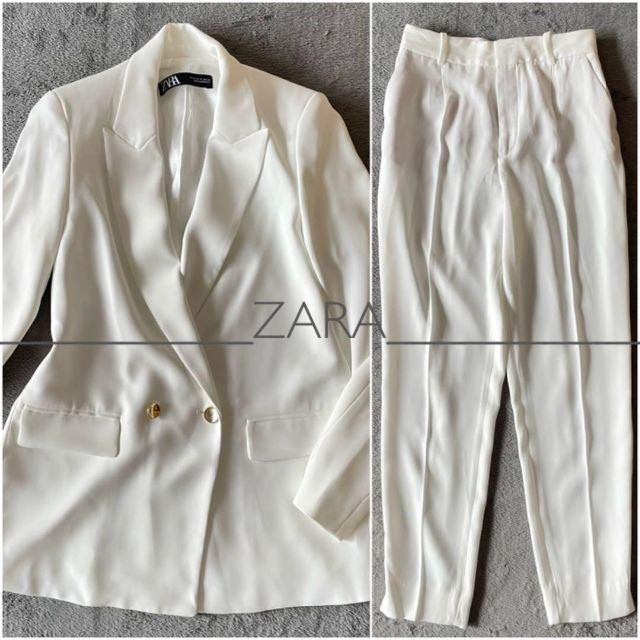 【美品】ZARA パンツスーツ セットアップ ホワイト ジャケット パンツ XS