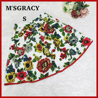 エムズグレイシー(M'S GRACY)の美品⭐️エムズグレイシー ひざ丈 スカート サイズ36 レディース - 花柄(ひざ丈スカート)