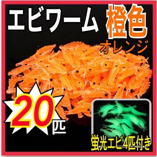 エビワーム　橙色20匹+蛍光エビ4匹つき(ルアー用品)