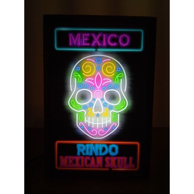 メキシコ メキシカンスカル 玩具 サイン 置物 雑貨 LEDライトBOXミニ