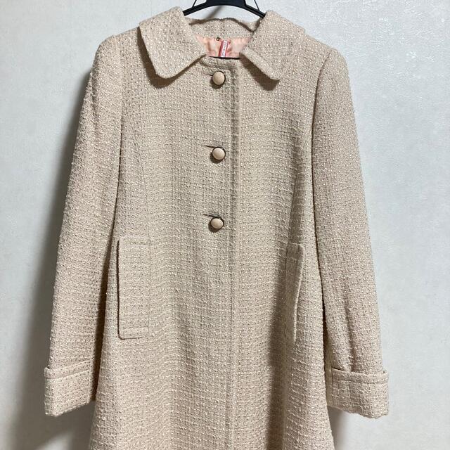 レッセパッセ ラメツイードロングコートピンクベージュ ビジュー
