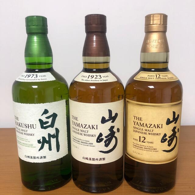 サントリー(サントリー)の山崎12年山崎、白州ノンエイジ3本セット 食品/飲料/酒の酒(ウイスキー)の商品写真