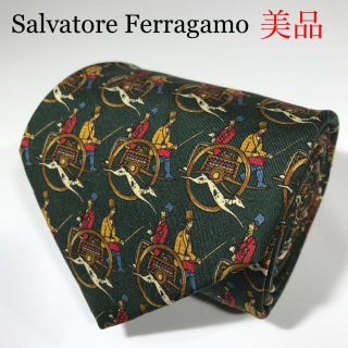 サルヴァトーレフェラガモ(Salvatore Ferragamo)の美品 サルヴァトーレフェラガモ イタリア製 高級シルク ネクタイ 総柄 犬 人物(ネクタイ)