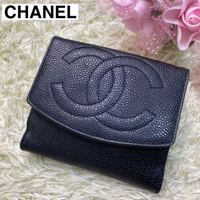 CHANEL   シャネル 二つ折り財布 ココマーク キャビアスキン 黒