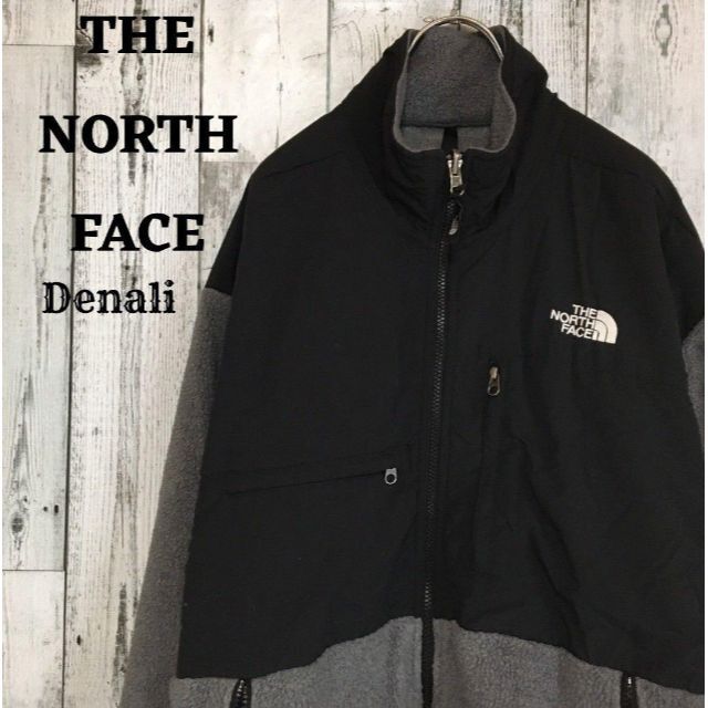 US規格ノースフェイスデナリジャケット刺繍ロゴ2Lブラック黒グレー灰色-