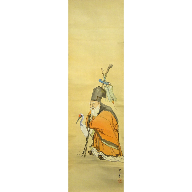 掛軸 在銘『寿老人 人物図』日本画 絹本 肉筆 掛け軸 a010917 3
