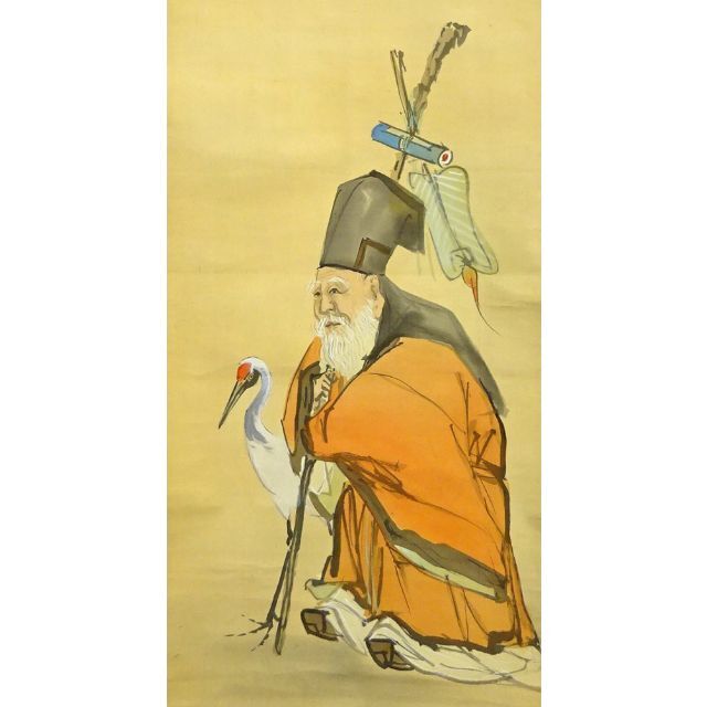 掛軸 在銘『寿老人 人物図』日本画 絹本 肉筆 掛け軸 a010917 4