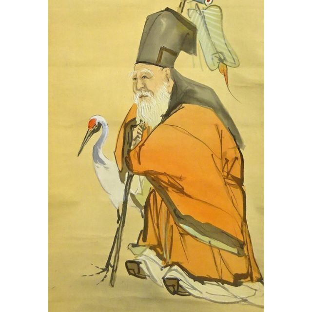 掛軸 在銘『寿老人 人物図』日本画 絹本 肉筆 掛け軸 a010917 5