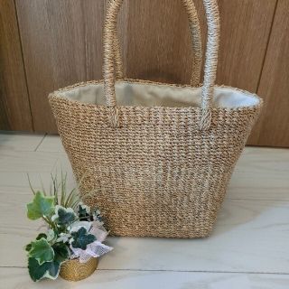 無印カゴトートバッグ　ベージュ✨お花の手作り飾りプレゼント🎁