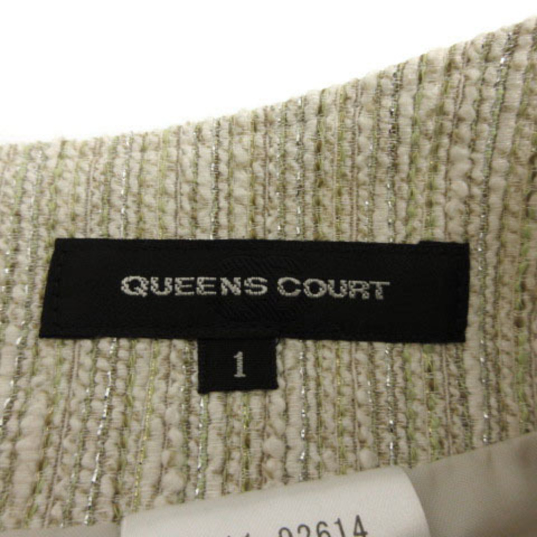 QUEENS COURT(クイーンズコート)のクイーンズコート スカート ミニ ツイード調 ビジュー ライトベージュ 緑 1 レディースのスカート(ミニスカート)の商品写真