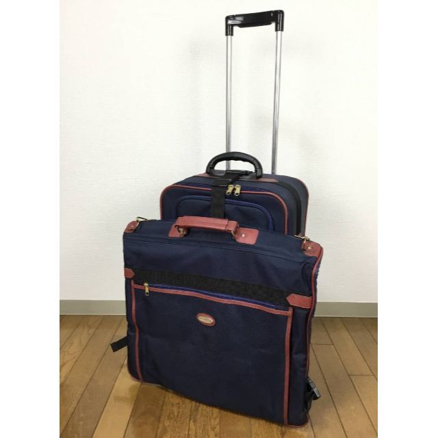 ANAガーメントバッグ＋キャリーケーススーツケース一体セットネイビー×ブラウン