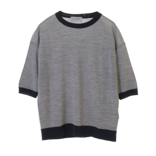 JOHN SMEDLEY(ジョンスメドレー)の【新品】JOHN SMEDLEYクルーネックショートスリーブニット Sグレー×紺 レディースのトップス(ニット/セーター)の商品写真