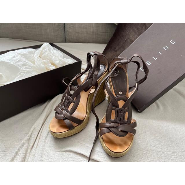 CELINE セリーヌ レザーロゴ ウェッジソールサンダル | www ...