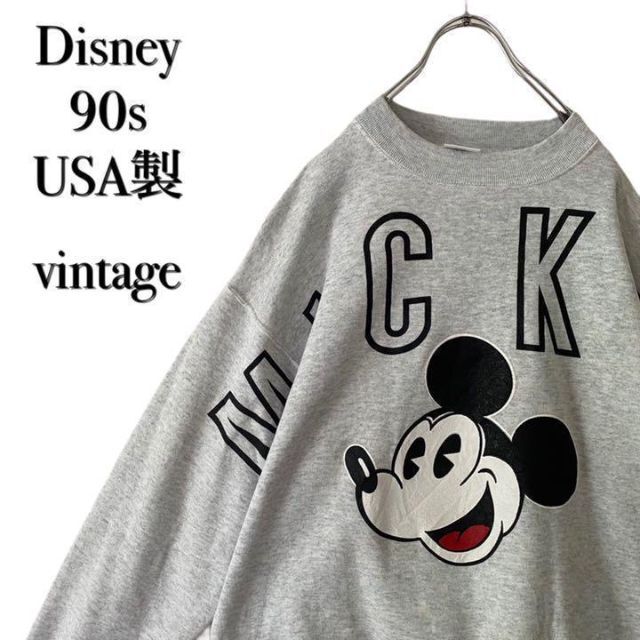 Disney(ディズニー)の【オーバーサイズ】90sUSA製ディズニーミッキーマウススウェットLグレー メンズのトップス(スウェット)の商品写真