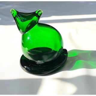 イッタラ(iittala)のInkeri Toikka インケリ・トイッカ ネコ Nuutajarvi 緑(置物)