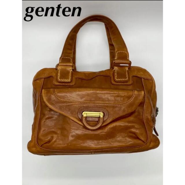 【genten】ゲンテン ハンドバッグ 本革 レザー キャメル