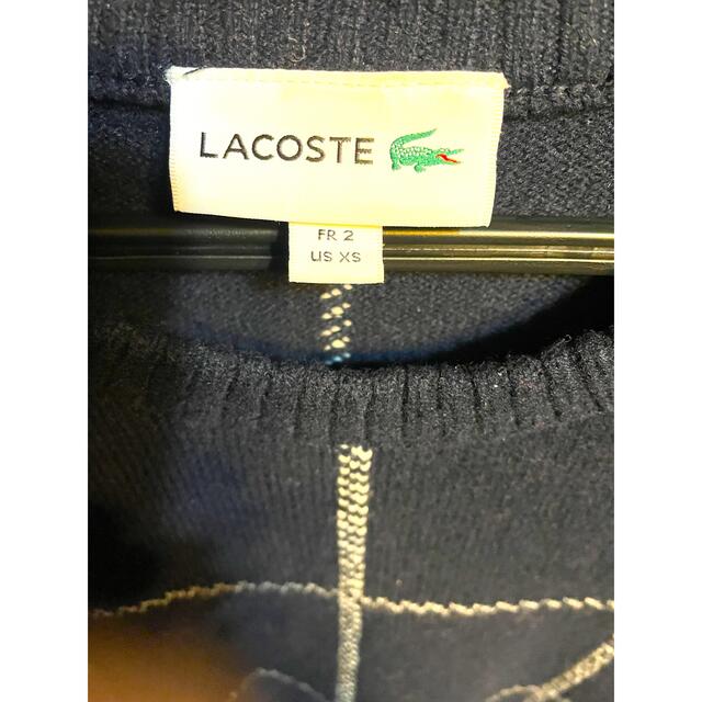 LACOSTE(ラコステ)の極美品ラコステLACOSTEニット2セーターXSチェック柄1212ネイビー春冬 メンズのトップス(ニット/セーター)の商品写真