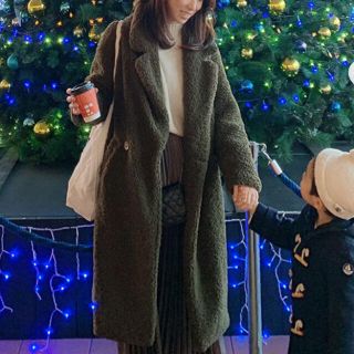 ザラ(ZARA)のZARA ボアコート　グリーン　L(ロングコート)