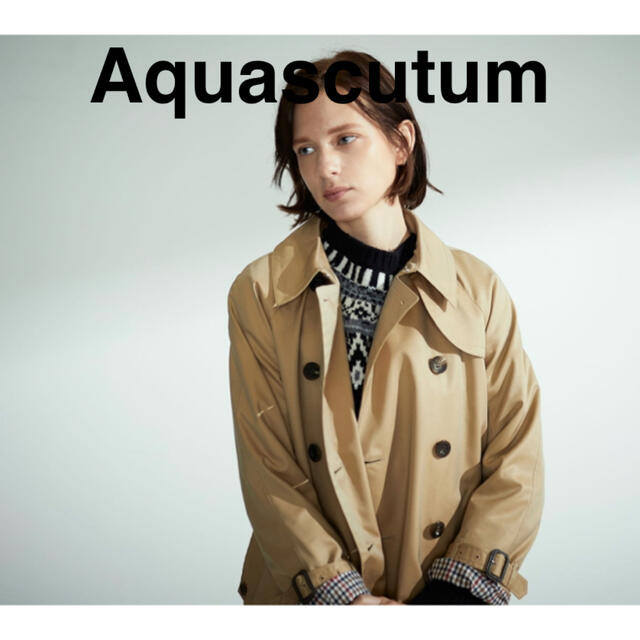 【美品】Aquascutum ロングコート カシミヤ70% 濃紺 ロゴボタン
