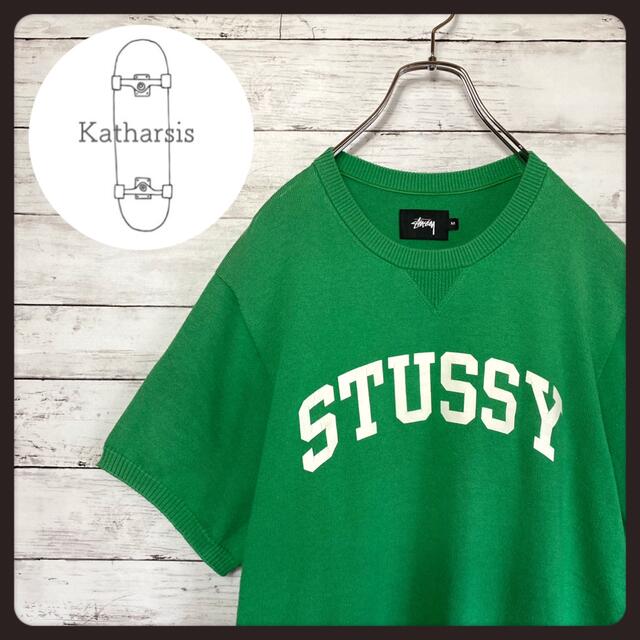 STUSSY(ステューシー)の【希少カラー】ステューシー　プリントアーチロゴ　サマーニット　Tシャツ　入手困難 メンズのトップス(Tシャツ/カットソー(半袖/袖なし))の商品写真