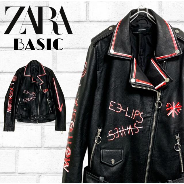 ZARA - 【希少】ZARA BASIC ライダースジャケット ペイント加工 M sizeの通販 by zoomeis｜ザラならラクマ