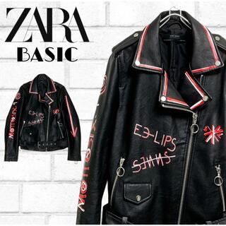 ザラ(ZARA)の【希少】ZARA BASIC ライダースジャケット ペイント加工 M size(ライダースジャケット)
