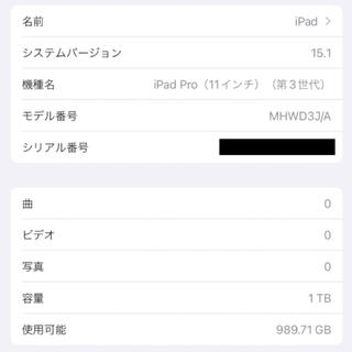 iPad PRO 11インチ 第3世代 Wifiモデル 容量1TB シルバー