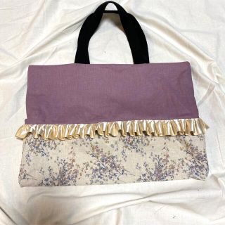 花柄　フリル　レッスンバッグ　ハンドメイド　手提げ(バッグ/レッスンバッグ)