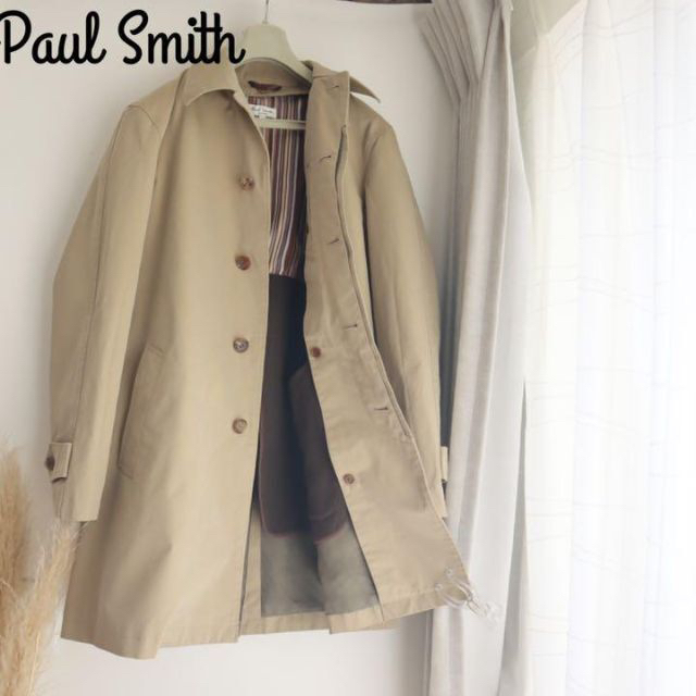 Paul Smith マルチストライプライナー付 ステンカラーコート 紺 M